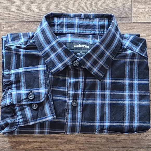NWOT'S! CLAIBORNE - Mens Wrinkle Resistant Long Sleeve Plaid Shirt - Size Small - Picture 2 of 4